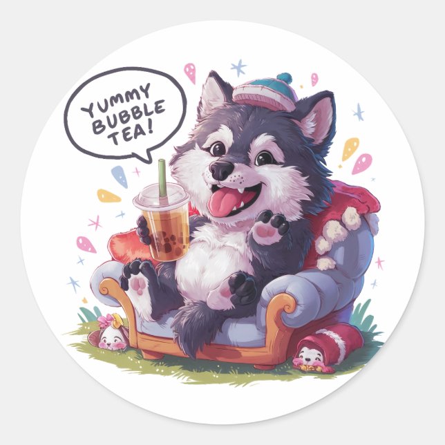 Adorable Cartoon Wolf: Cozy, Kawaii Vibes Classic Round Sticker (Front)