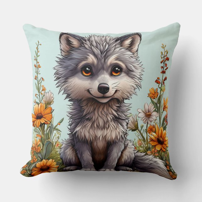 Adorable Cartoon Wolf  Cushion (Front)