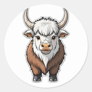 Adorable Cartoon Yak - Cute Highland Animal Classic Round Sticker