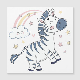 Adorable Cartoon Zebra with Rainbow and Stars