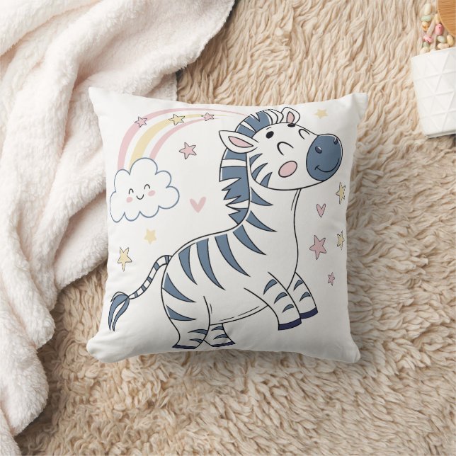Adorable Cartoon Zebra with Rainbow and Stars |  Cushion (Blanket)