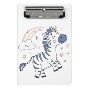 Adorable Cartoon Zebra with Rainbow and Stars    Mini Clipboard