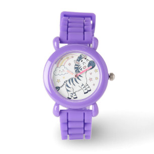 Adorable Cartoon Zebra with Rainbow and Stars Watch