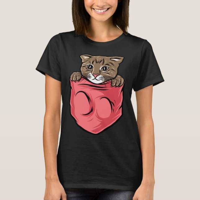 Adorable Cat  and Cute Kitten Pocket Style T-Shirt (Front)
