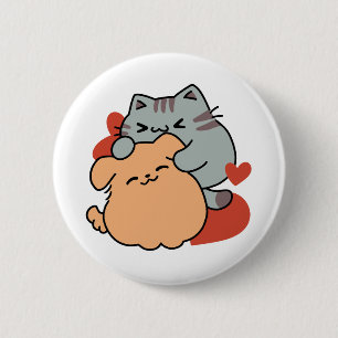 Adorable Cat and Dog Hug – Meow & Woof Design 6 Cm Round Badge