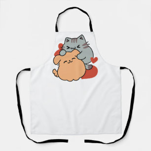 Adorable Cat and Dog Hug – Meow & Woof Design Apron