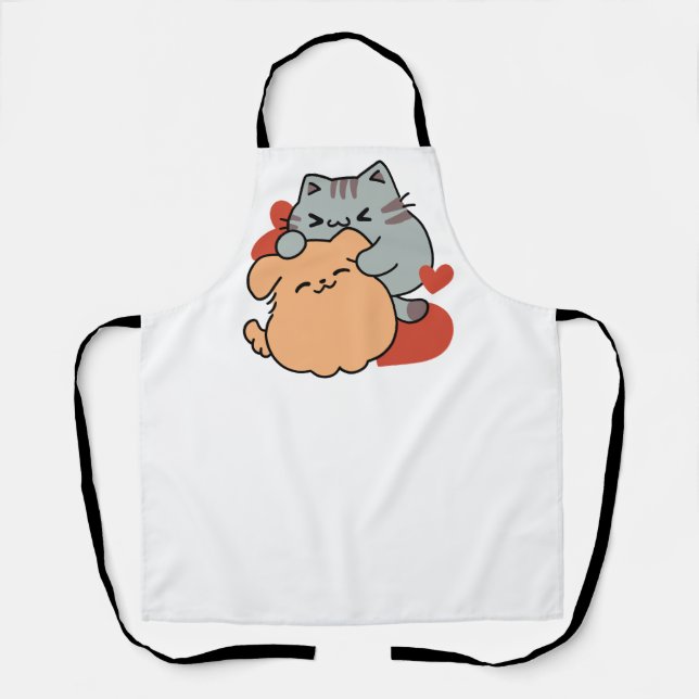 Adorable Cat and Dog Hug – Meow & Woof Design Apron (Front)