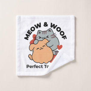 Adorable Cat and Dog Hug – Meow & Woof Design Bath Towel Set