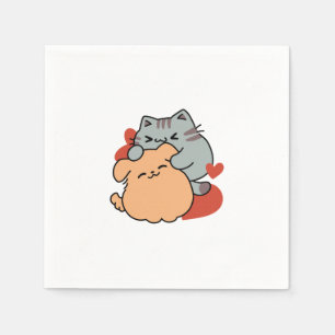 Adorable Cat and Dog Hug – Meow & Woof Design Napkin