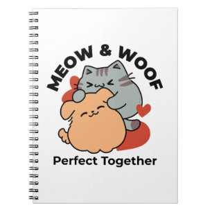 Adorable Cat and Dog Hug – Meow & Woof Design Notebook
