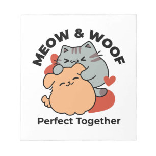 Adorable Cat and Dog Hug – Meow & Woof Design Notepad