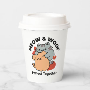 Adorable Cat and Dog Hug – Meow & Woof Design Paper Cups