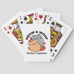 Adorable Cat and Dog Hug – Meow & Woof Design Playing Cards