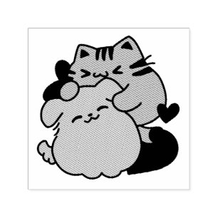 Adorable Cat and Dog Hug – Meow & Woof Design Self-inking Stamp