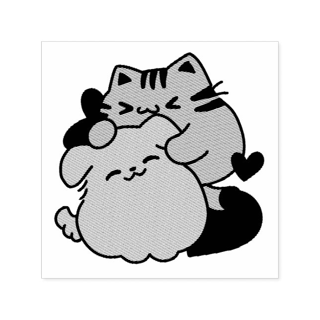 Adorable Cat and Dog Hug – Meow & Woof Design Self-inking Stamp (Design)