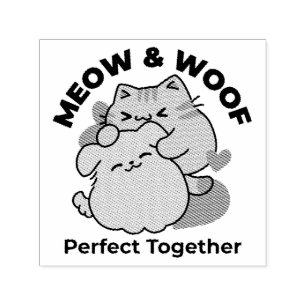 Adorable Cat and Dog Hug – Meow & Woof Design Self-inking Stamp