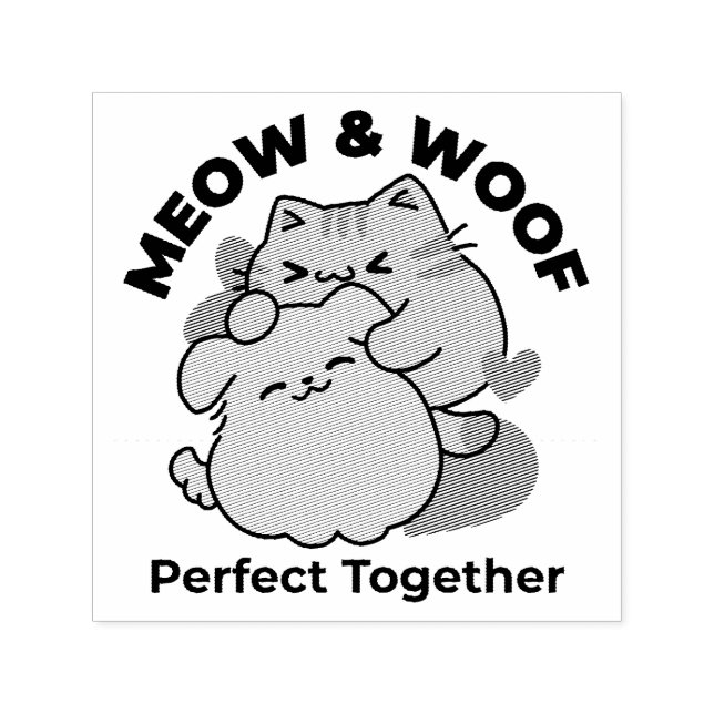 Adorable Cat and Dog Hug – Meow & Woof Design Self-inking Stamp (Design)