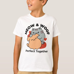 Adorable Cat and Dog Hug – Meow & Woof Design T-Shirt