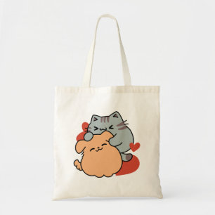 Adorable Cat and Dog Hug – Meow & Woof Design Tote Bag