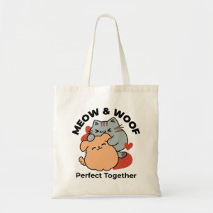 Adorable Cat and Dog Hug – Meow & Woof Design Tote Bag
