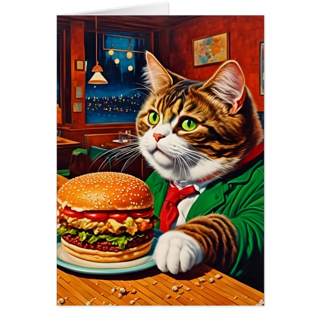 Adorable Cat at a Vintage Diner Cheeseburger (Front)