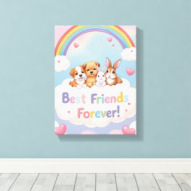 Adorable Cat Best Friends Forever Canvas Print (Insitu(Wood Floor))