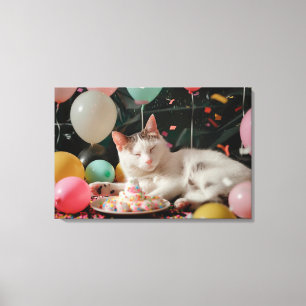 Adorable Cat Birthday Celebration Design Canvas Print
