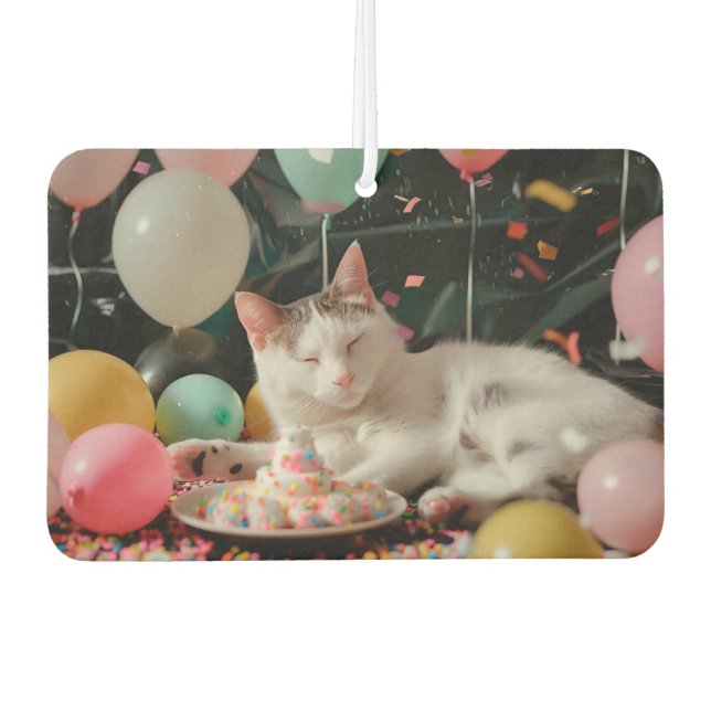 Adorable Cat Birthday Celebration Design Car Air Freshener (Front)