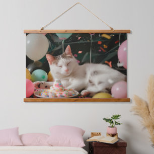 Adorable Cat Birthday Celebration Design Hanging Tapestry