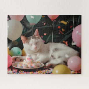 Adorable Cat Birthday Celebration Design Jigsaw Puzzle
