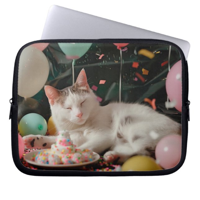 Adorable Cat Birthday Celebration Design Laptop Sleeve (Front)