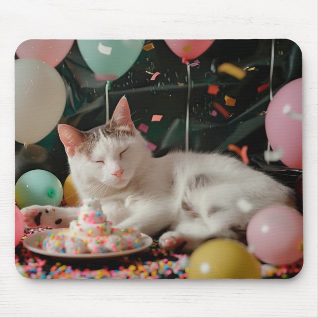 Adorable Cat Birthday Celebration Design Mouse Mat (Front)