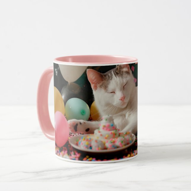 Adorable Cat Birthday Celebration Design Mug (Front Left)