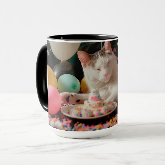 Adorable Cat Birthday Celebration Design Mug (Front Left)