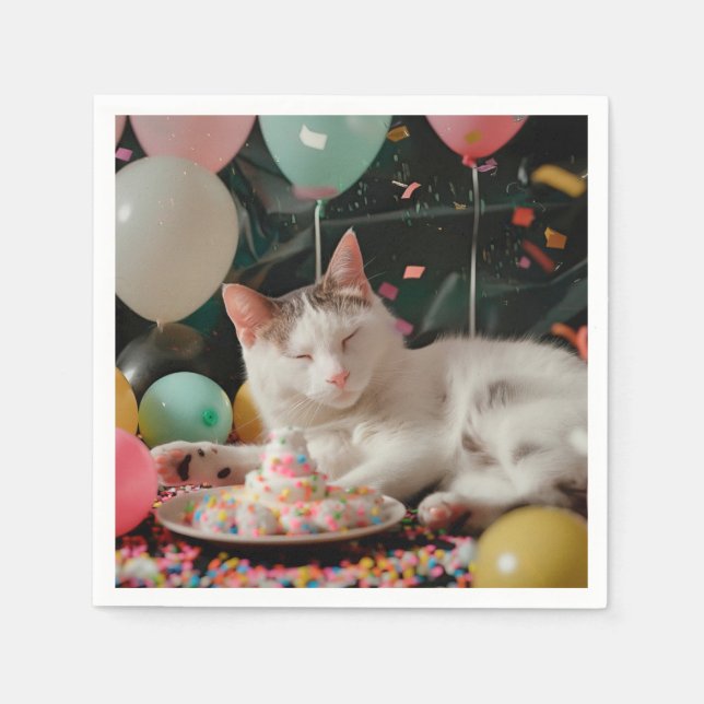 Adorable Cat Birthday Celebration Design Napkin (Front)