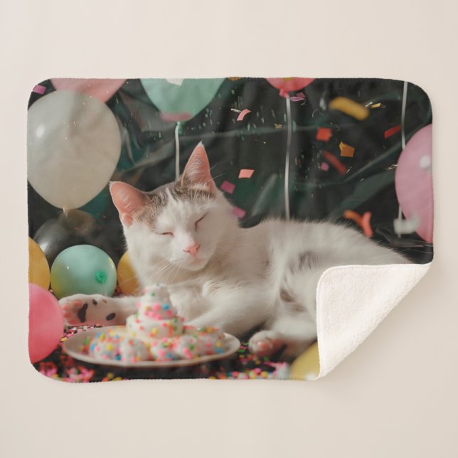 Adorable Cat Birthday Celebration Design Sherpa Blanket (Front (Horizontal))
