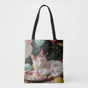Adorable Cat Birthday Celebration Design Tote Bag