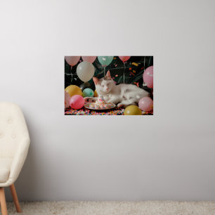 Adorable Cat Birthday Celebration Design Wall Decal