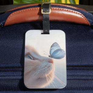 Adorable Cat & Blue Butterfly Luggage Tag