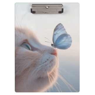Adorable Cat & Blue Butterfly Spiral Notebook Clipboard