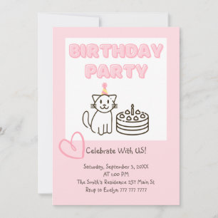 Adorable Cat&Cake Birthday Invitation 