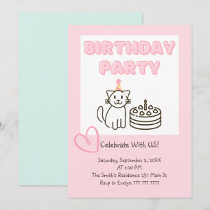 Adorable Cat&Cake Birthday Invitation 
