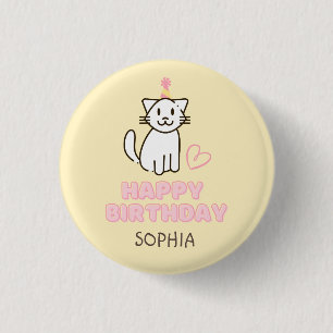 Adorable Cat&Cake Happy Birthday 3 Cm Round Badge