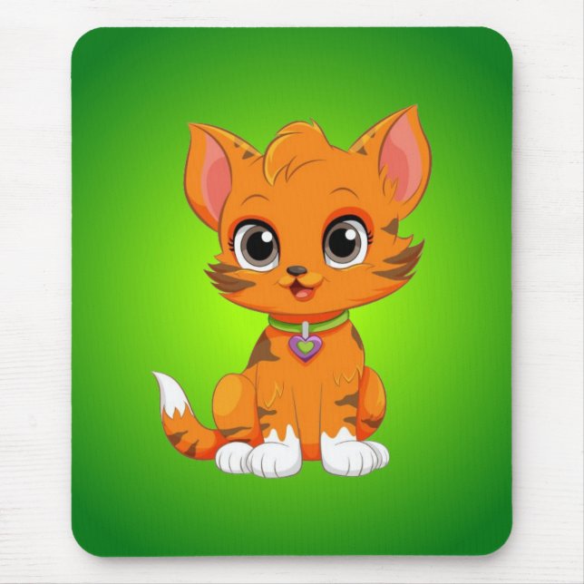 Adorable Cat Cartoon  Mouse Mat (Front)