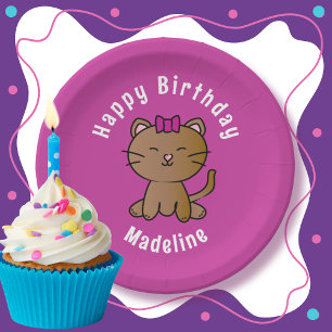 Adorable Cat Cartoon Personalised Funny Birthday Paper Plate