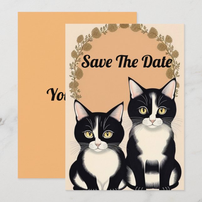 Adorable Cat Couple  Invitation (Front/Back)