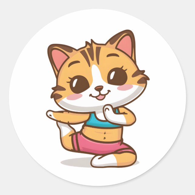 Adorable Cat Doing Yoga Sticker - Cute Feline Yoga (Front)
