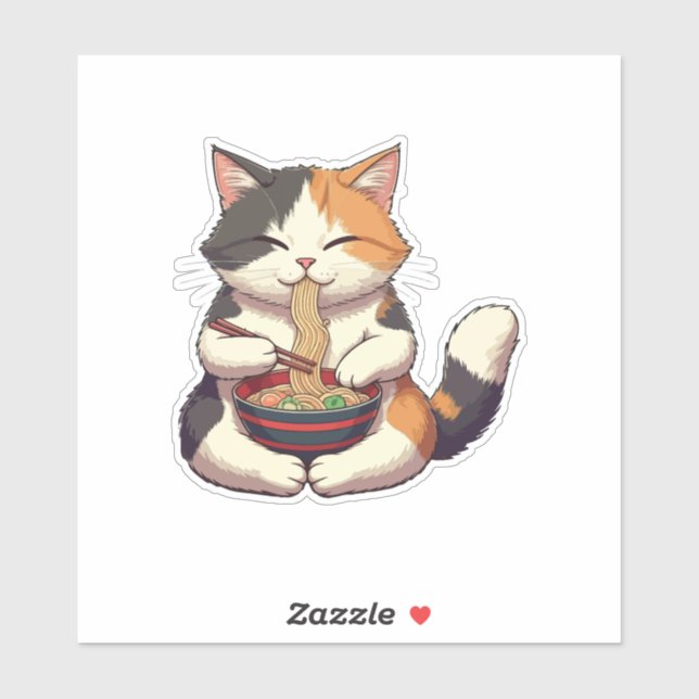  Adorable Cat Enjoying Ramen (Sheet)