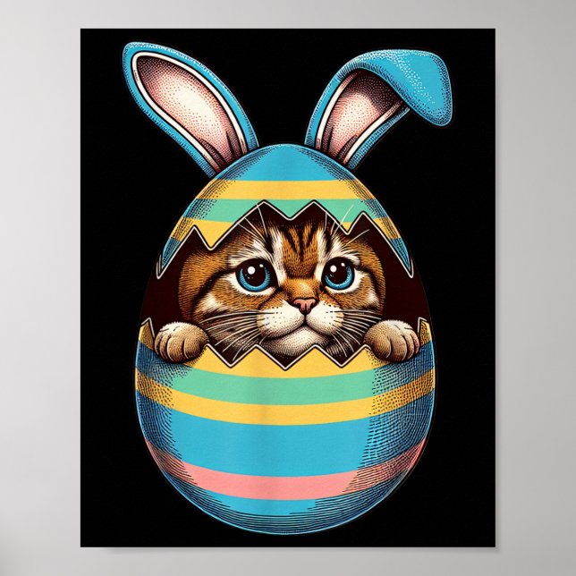 Adorable Cat Hiding Inside Easter Egg With Bunny E Poster (Front)