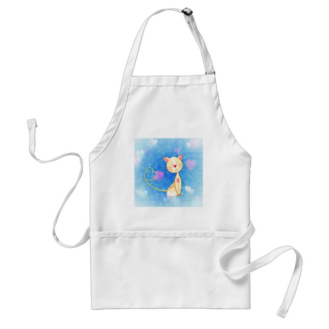 Adorable Cat Illustration with Hearts Standard Apron (Front)